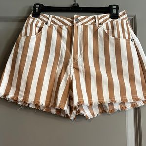 Shorts- Tan and White Stripes-Size Small